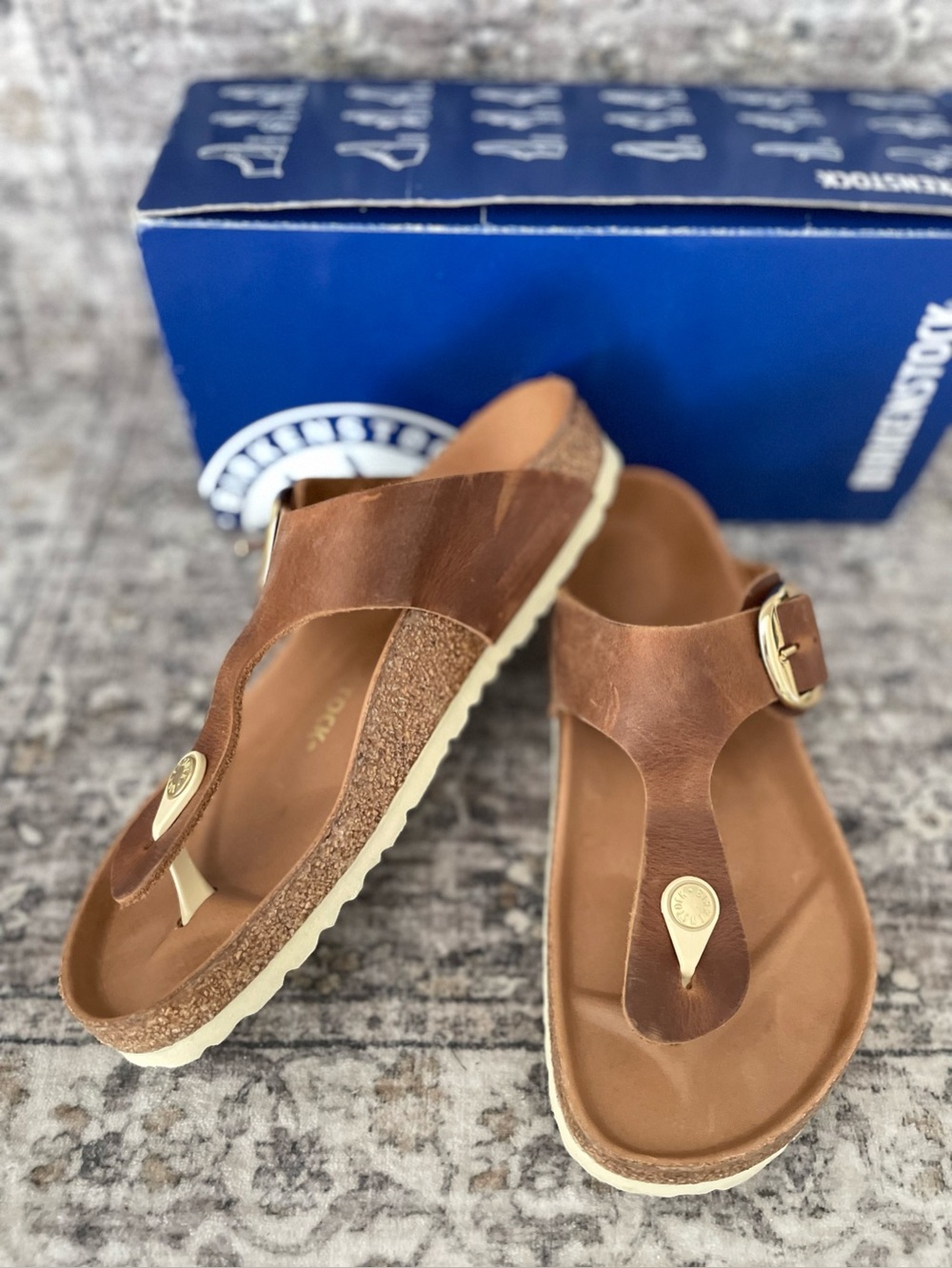 Birkenstock Gizeh Big Buckle Cognac Size 39 REGULAR Width Oiled Brown Leather - Picture 11 of 14